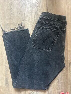 Levi's Black Washed Straight-Leg Jeans with Frayed Hem